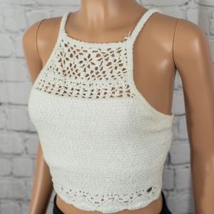 Hollister white/cream crochet crop top size extra Small EUC